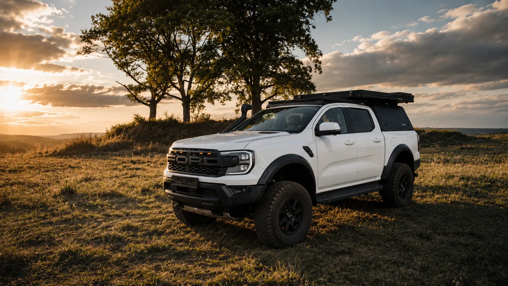 Weißer Ford Ranger Raptor von Michaelis Tuning mit Dachträger und Hardtop